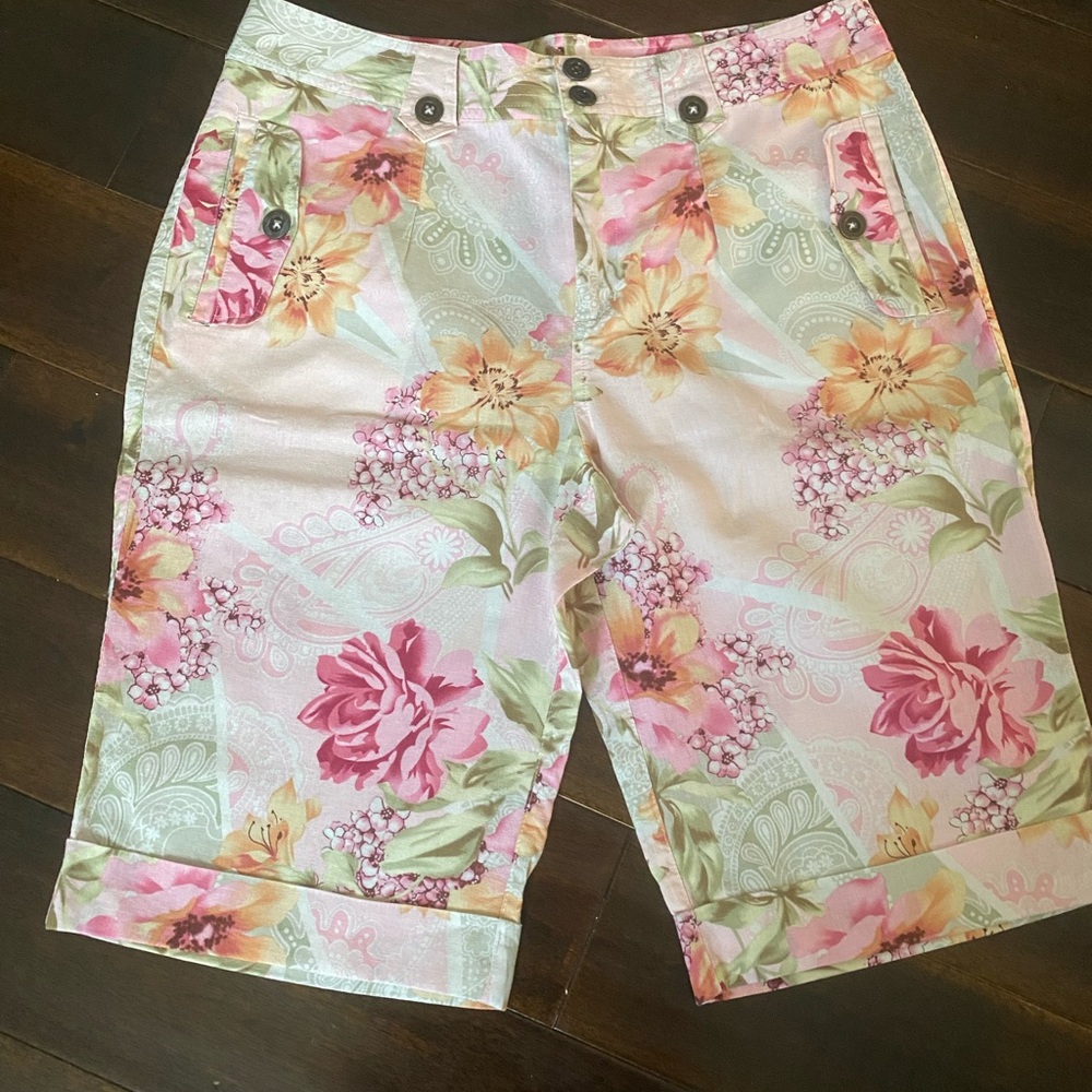 Caribbean Joe Pink and Green Bermudas Floral Print